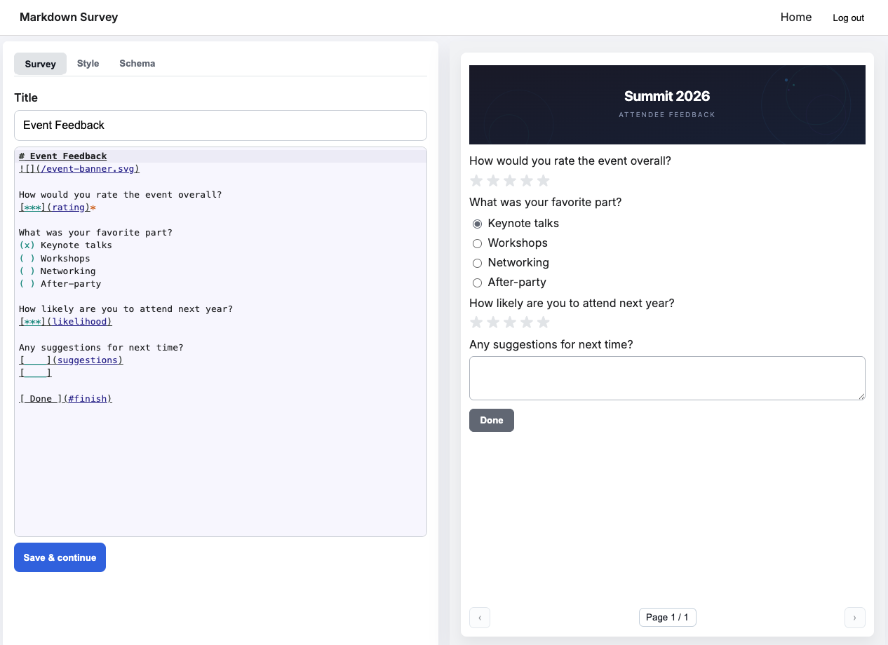 Editor view with code and preview split